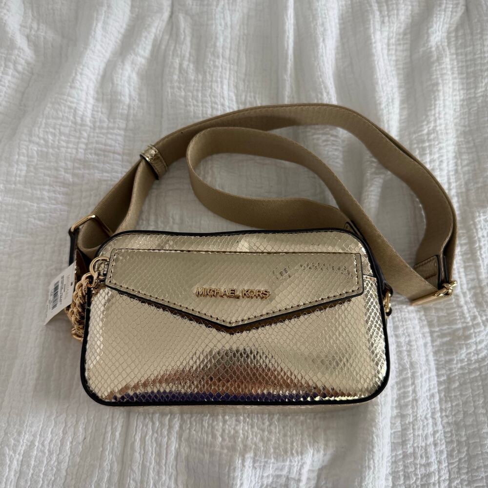 Michael Michael Kors Maisie Gold Shimmering Camera Bag with Wristlet NWT